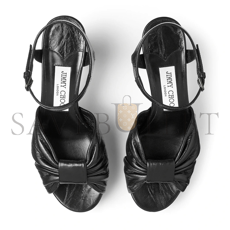 JIMMY CHOO HELOISE 80 BLACK VINTAGE METALLIC LEATHER PLATFORM SANDALS HELOISE80BYK